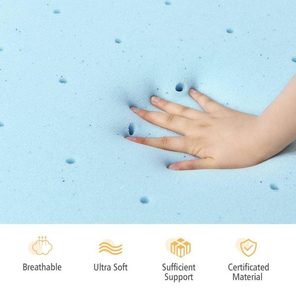Blue 4 in. Gel-Infused Memory Foam Mattress Topper Ventilated Bed Pad Queen - Image 4