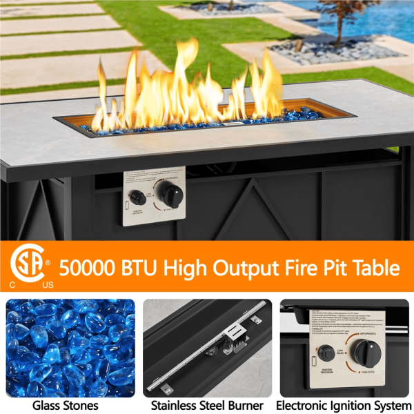 Alden Design 43in Propane Fire Pit Table with Ceramic Tabletop   Steel Base, Black - Image 9