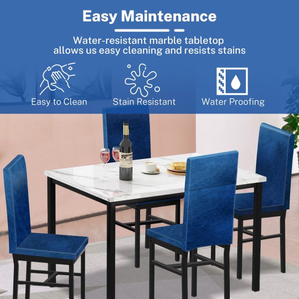 Syngar 5 Piece Dining Set, Modern Dining Table and Chairs Set for 4, Kitchen Dining Table Set with Faux Marble Tabletop and 4 Velvet Fabric Upholstered Chairs, for Small Space, Breakfast Nook, D8925 - Image 6