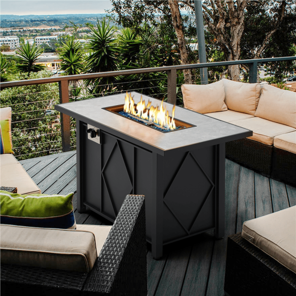 Alden Design 43in Propane Fire Pit Table with Ceramic Tabletop   Steel Base, Black - Image 2