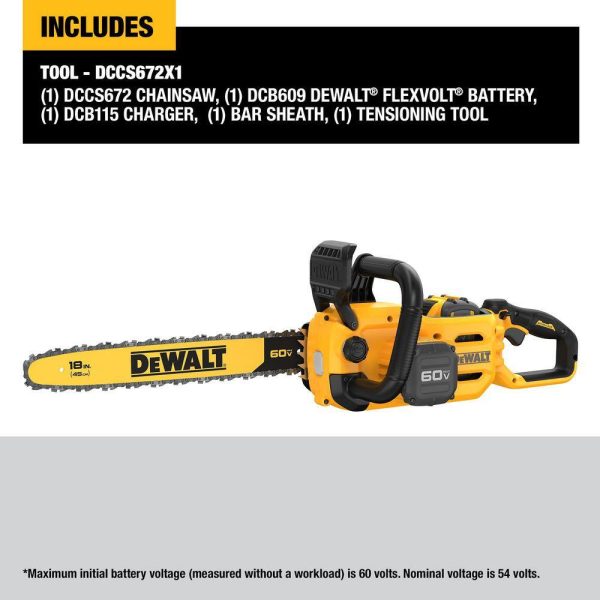 FLEXVOLT 60V MAX 18 in. Brushless Cordless Battery Powered Chainsaw Kit with (1) FLEXVOLT 3 Ah Battery   Charger - Image 4