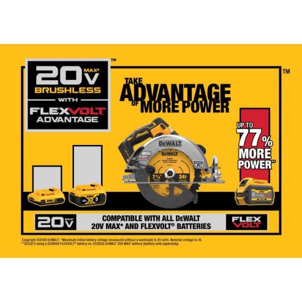 DCS573BDCB246CK 20V MAX Cordless Brushless 7-1/4 in. Circular Saw, (1) 20V 6.0Ah and (1) 20V 4.0Ah Batteries, and Charger - Image 14