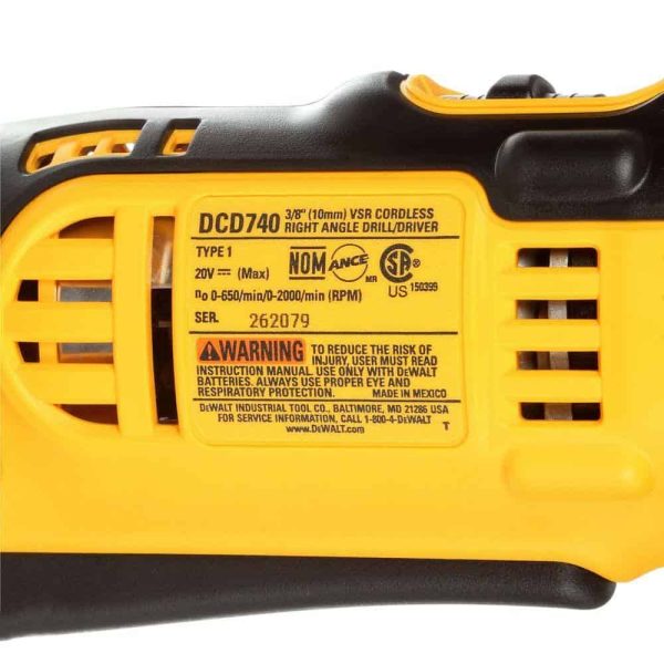 DCD740BW204 20V MAX Cordless 3/8 in. Right Angle Drill/Driver and (1) 20V MAX XR Premium Lithium-Ion 4.0Ah Battery - Image 7