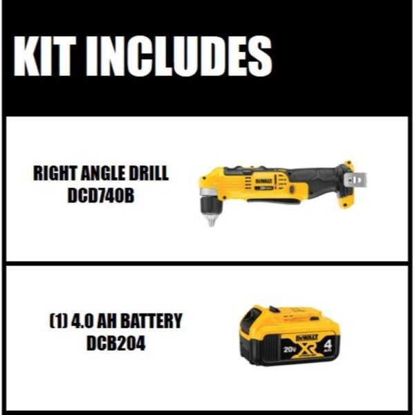 DCD740BW204 20V MAX Cordless 3/8 in. Right Angle Drill/Driver and (1) 20V MAX XR Premium Lithium-Ion 4.0Ah Battery - Image 2
