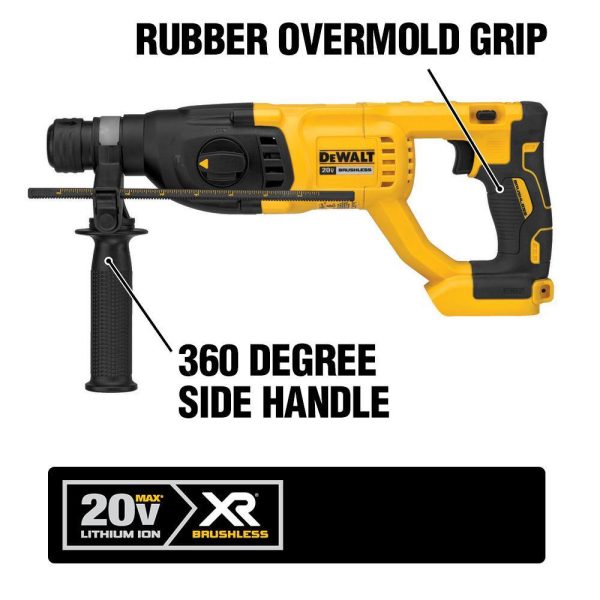 1005223314 20V MAX Cordless Brushless 1 in. SDS Plus D-Handle Concrete and Masonry Rotary Hammer and (2) 20V 4.0Ah Batteries - Image 3