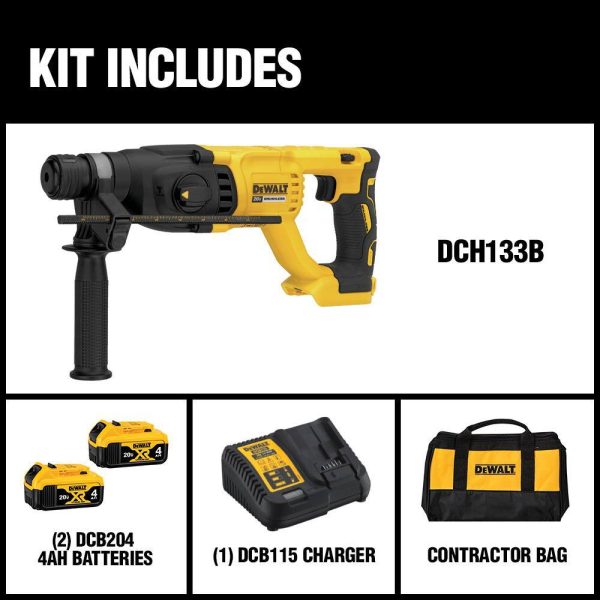 1005223314 20V MAX Cordless Brushless 1 in. SDS Plus D-Handle Concrete and Masonry Rotary Hammer and (2) 20V 4.0Ah Batteries - Image 2