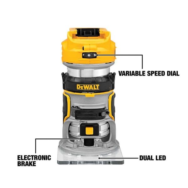20V MAX XR Cordless Compact Fixed Base Router, (1) 20V 6.0Ah Battery, (1) 20V 4.0Ah Battery, and (1) 2.0Ah Battery - Image 6