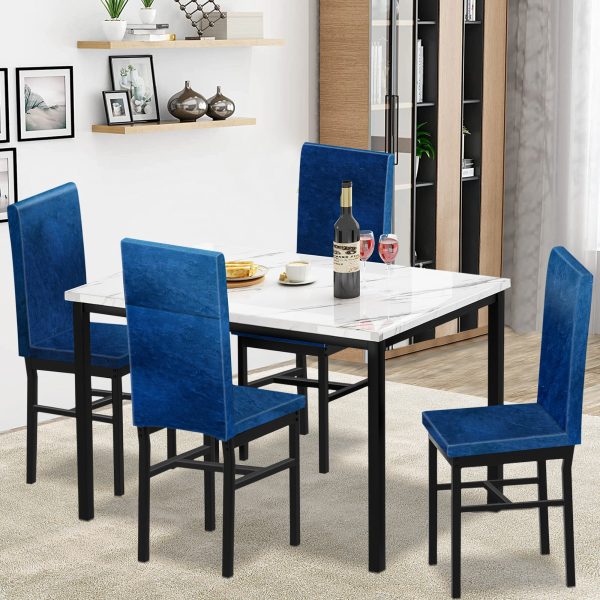 Syngar 5 Piece Dining Set, Modern Dining Table and Chairs Set for 4, Kitchen Dining Table Set with Faux Marble Tabletop and 4 Velvet Fabric Upholstered Chairs, for Small Space, Breakfast Nook, D8925 - Image 3