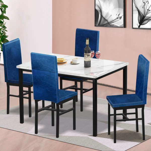 Syngar 5 Piece Dining Set, Modern Dining Table and Chairs Set for 4, Kitchen Dining Table Set with Faux Marble Tabletop and 4 Velvet Fabric Upholstered Chairs, for Small Space, Breakfast Nook, D8925 - Image 4