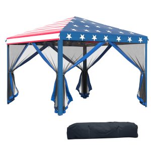 10  x 10  Pop-Up Canopy Shelter Party Tent with Mesh Walls   American Flag