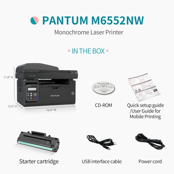 PANTUM M6552NW All-in-One Wireless Monochrome Laser Printer, Copier, Scanner with 35-Sheet ADF, Black and White, Mobile Printing - Image 2