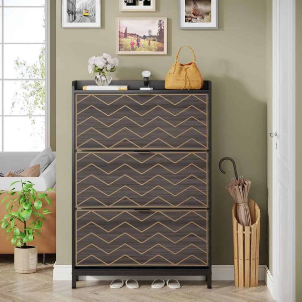 Tribesigns 49.6 in. H x 31.5 in. W Gray and Black Wood Shoe Storage Cabinet with 3 Flip Drawers - Image 7