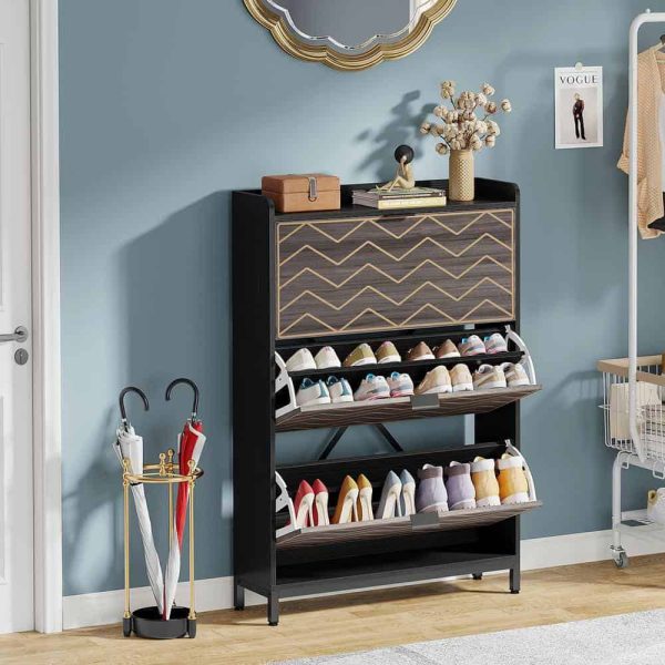 Tribesigns 49.6 in. H x 31.5 in. W Gray and Black Wood Shoe Storage Cabinet with 3 Flip Drawers - Image 6