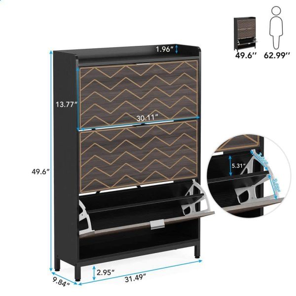 Tribesigns 49.6 in. H x 31.5 in. W Gray and Black Wood Shoe Storage Cabinet with 3 Flip Drawers - Image 5