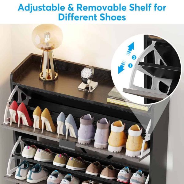 Tribesigns 49.6 in. H x 31.5 in. W Gray and Black Wood Shoe Storage Cabinet with 3 Flip Drawers - Image 4