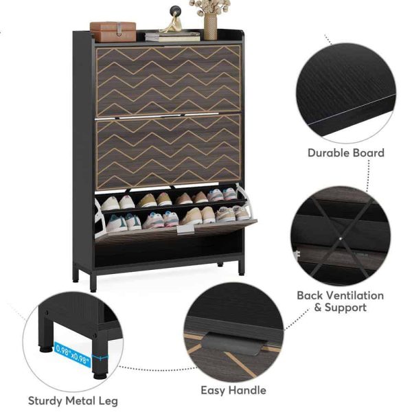 Tribesigns 49.6 in. H x 31.5 in. W Gray and Black Wood Shoe Storage Cabinet with 3 Flip Drawers - Image 3