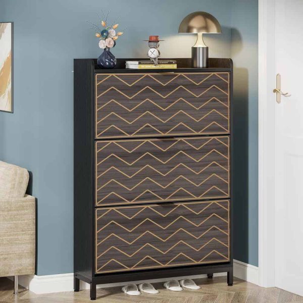 Tribesigns 49.6 in. H x 31.5 in. W Gray and Black Wood Shoe Storage Cabinet with 3 Flip Drawers - Image 2