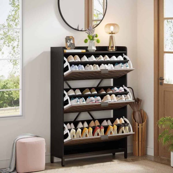 Tribesigns 49.6 in. H x 31.5 in. W Gray and Black Wood Shoe Storage Cabinet with 3 Flip Drawers