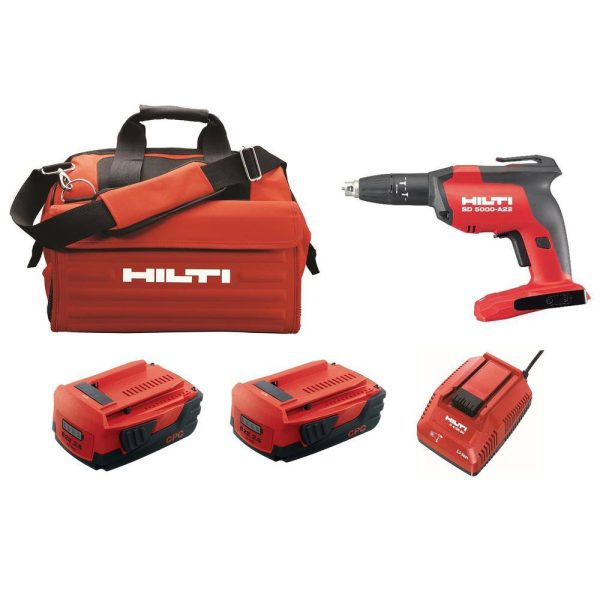 Hilti 3661502 22-Volt Cordless Brushless SD 5000 Drywall Screwdriver Kit with Charger, (2) 2.6 Ah Batteries Pack, Bit, and Bag