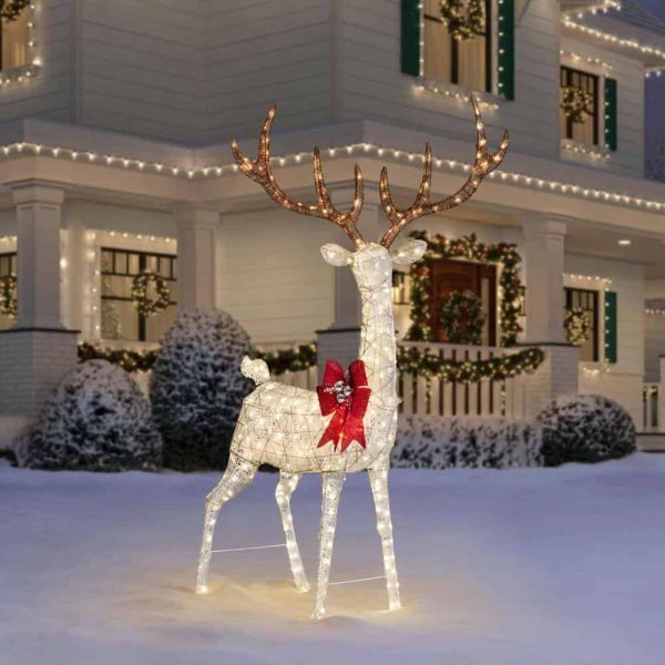 Holiday TY285-1911 8.5 ft. Warm White LED Giant Buck with Bow Holiday Yard Decoration - Image 2
