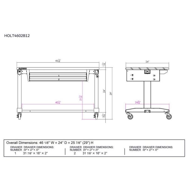 HOLT4602BJ2 46 in. Adjustable Height Work Table with 2-Drawers in White - Image 15