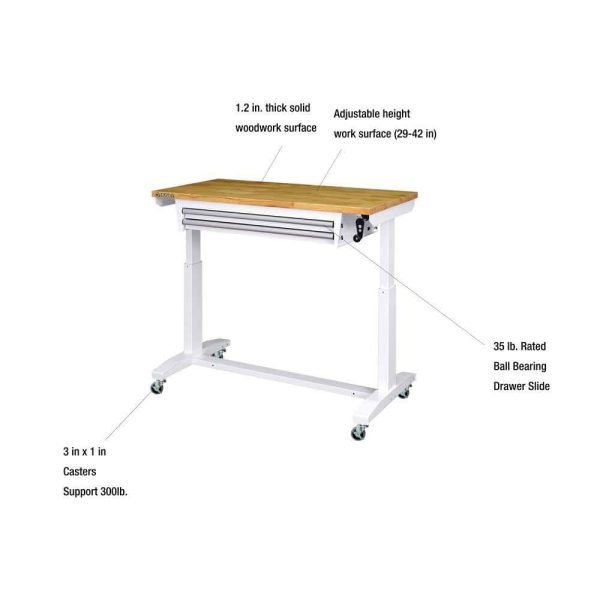 HOLT4602BJ2 46 in. Adjustable Height Work Table with 2-Drawers in White - Image 3