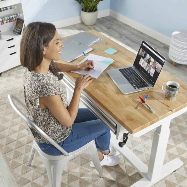 52 in. W x 24 in. D Steel 2-Drawer Adjustable Height Solid Wood Top Workbench Table in White - Image 11