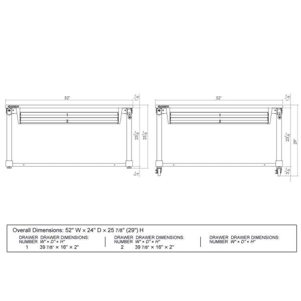 52 in. W x 24 in. D Steel 2-Drawer Adjustable Height Solid Wood Top Workbench Table in White - Image 2