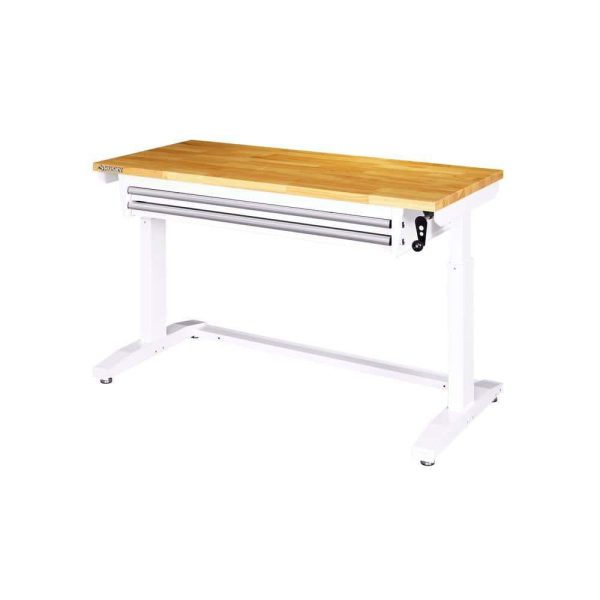 52 in. W x 24 in. D Steel 2-Drawer Adjustable Height Solid Wood Top Workbench Table in White - Image 5