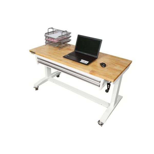 52 in. W x 24 in. D Steel 2-Drawer Adjustable Height Solid Wood Top Workbench Table in White - Image 7