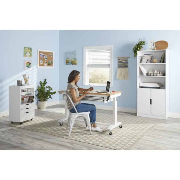 52 in. W x 24 in. D Steel 2-Drawer Adjustable Height Solid Wood Top Workbench Table in White - Image 10