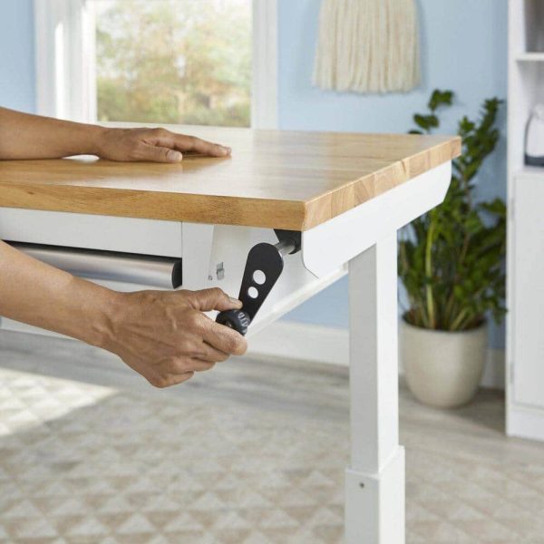 52 in. W x 24 in. D Steel 2-Drawer Adjustable Height Solid Wood Top Workbench Table in White - Image 4