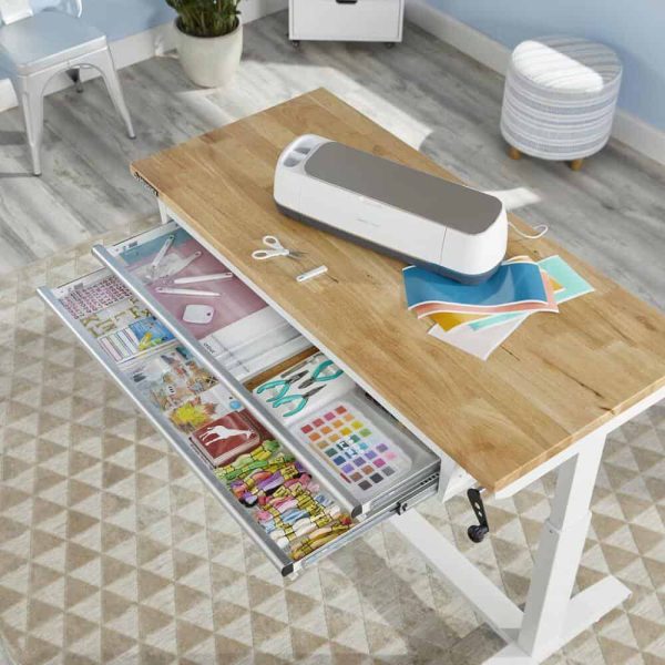 52 in. W x 24 in. D Steel 2-Drawer Adjustable Height Solid Wood Top Workbench Table in White - Image 9