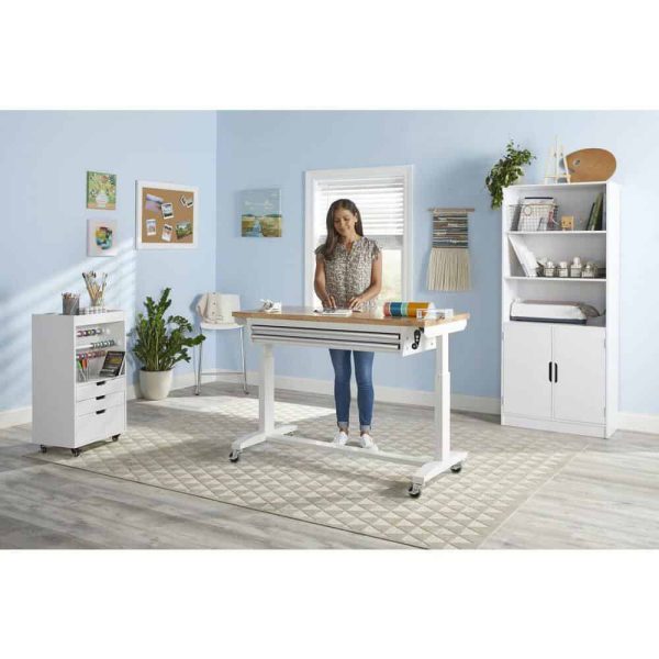 52 in. W x 24 in. D Steel 2-Drawer Adjustable Height Solid Wood Top Workbench Table in White - Image 12