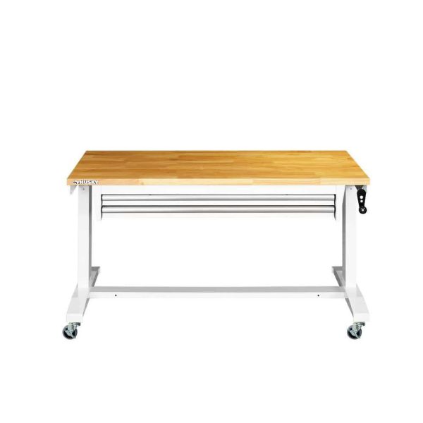 52 in. W x 24 in. D Steel 2-Drawer Adjustable Height Solid Wood Top Workbench Table in White - Image 3