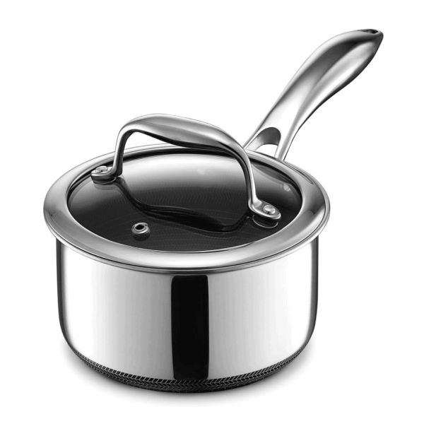 HexClad 1 Quart Hybrid Stainless Steel Pot with Glass Lid