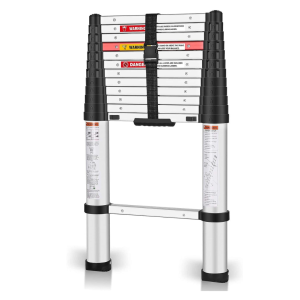 Yvan Telescoping Ladder,12.5 FT One Button Retraction Aluminum Telescopic Extension Extendable Ladder, 250 Lb Capacity