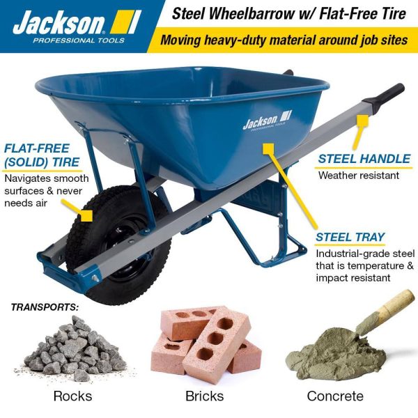 Jackson M6SFFKB 6 cu. ft. Heavy Gauge Seamless Steel Wheelbarrow with Steel Handles - Image 3