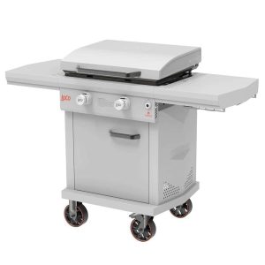 LOCO LCG2ST2C26 Series I 26 in. 2-Burner Digital Propane SmartTemp Flat Top Grill / Griddle in Chalk Finish with Enclosed Cart and Hood