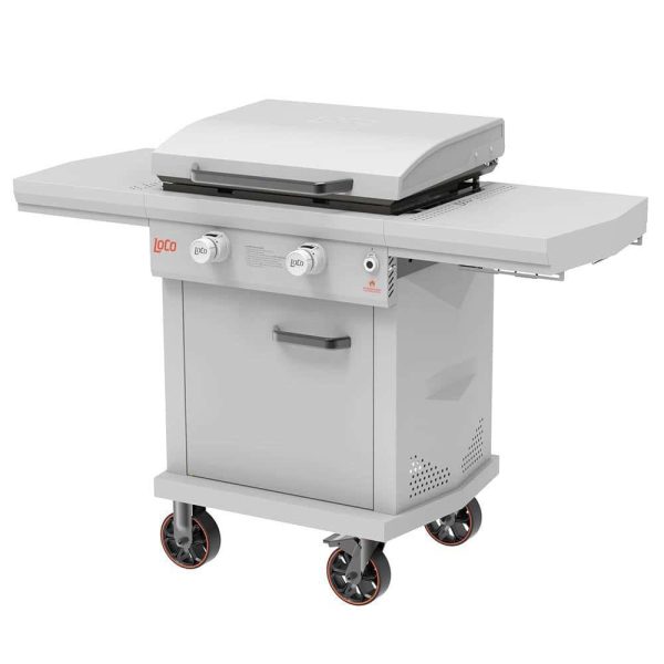 LOCO LCG2ST2C26 Series I 26 in. 2-Burner Digital Propane SmartTemp Flat Top Grill / Griddle in Chalk Finish with Enclosed Cart and Hood
