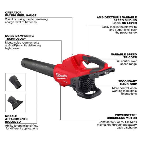 M18 FUEL Dual Battery 145 MPH 600 CFM 18V Lithium-Ion Brushless Cordless Handheld Blower w/ Two 8Ah HO Battery (2-Pack) - Image 4
