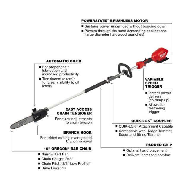 2825-20PS-49-16-2723 M18 FUEL 10 in. 18V Lithium-Ion Brushless Electric Cordless Pole Saw with Attachment Capability with 10 in. Saw Chain - Image 2