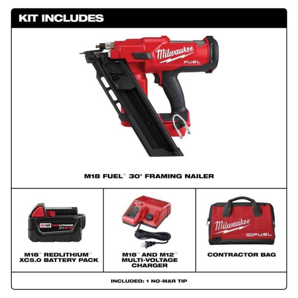 2745-21 M18 FUEL 3-1/2 in. 18-Volt 30-Degree Lithium-Ion Brushless Cordless Framing Nailer Kit with 5.0 Ah Battery Charger, Bag - Image 3