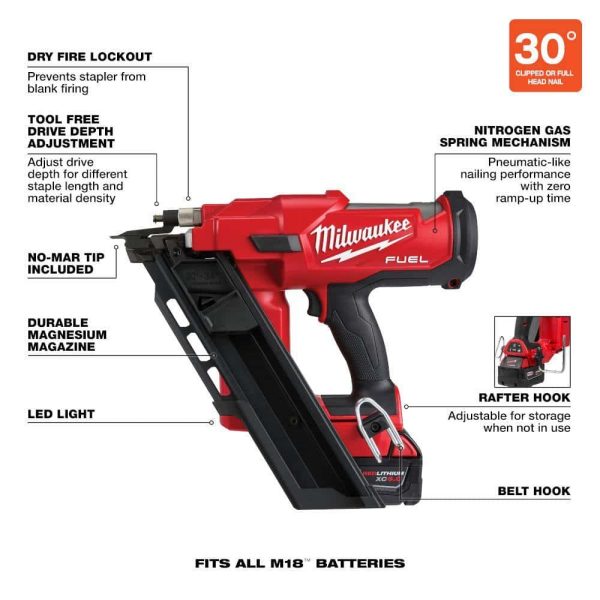 2745-21 M18 FUEL 3-1/2 in. 18-Volt 30-Degree Lithium-Ion Brushless Cordless Framing Nailer Kit with 5.0 Ah Battery Charger, Bag - Image 4