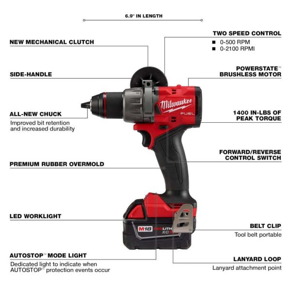 2904-22-48-11-1850 M18 Fuel 18-V Lithium-Ion Brushless Cordless 1/2 in. Hammer Drill Driver Kit with (3) 5.0 Ah Batteries and Hard Case - Image 4