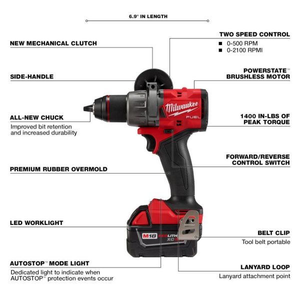 2904-22 M18 FUEL 18V Lithium-Ion Brushless Cordless 1/2 in. Hammer Drill Driver Kit with Two 5.0 Ah Batteries and Hard Case - Image 4