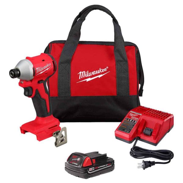 3650-21P M18 18-Volt Lithium-Ion Compact Brushless Cordless 1/4 in. Impact Driver Kit with One 2.0 Ah Battery, Charger   Tool Bag