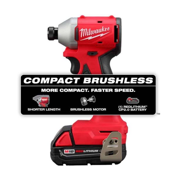 3650-21P M18 18-Volt Lithium-Ion Compact Brushless Cordless 1/4 in. Impact Driver Kit with One 2.0 Ah Battery, Charger   Tool Bag - Image 2