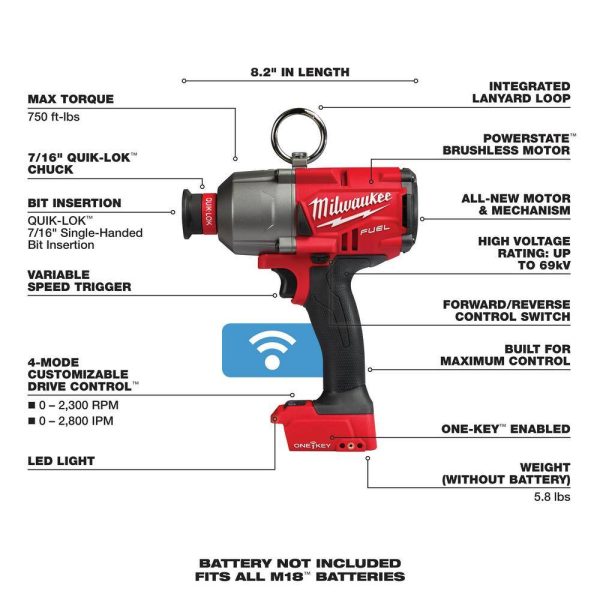 2865-20 M18 FUEL ONE-KEY 18V Lithium-Ion Brushless Cordless 7/16 in. High Torque Impact Wrench (Tool-Only) - Image 8
