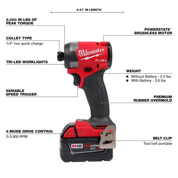 3697-22 M18 FUEL 18V Lithium-Ion Brushless Cordless Hammer Drill and Impact Driver Combo Kit (2-Tool) with 2 Batteries - Image 5